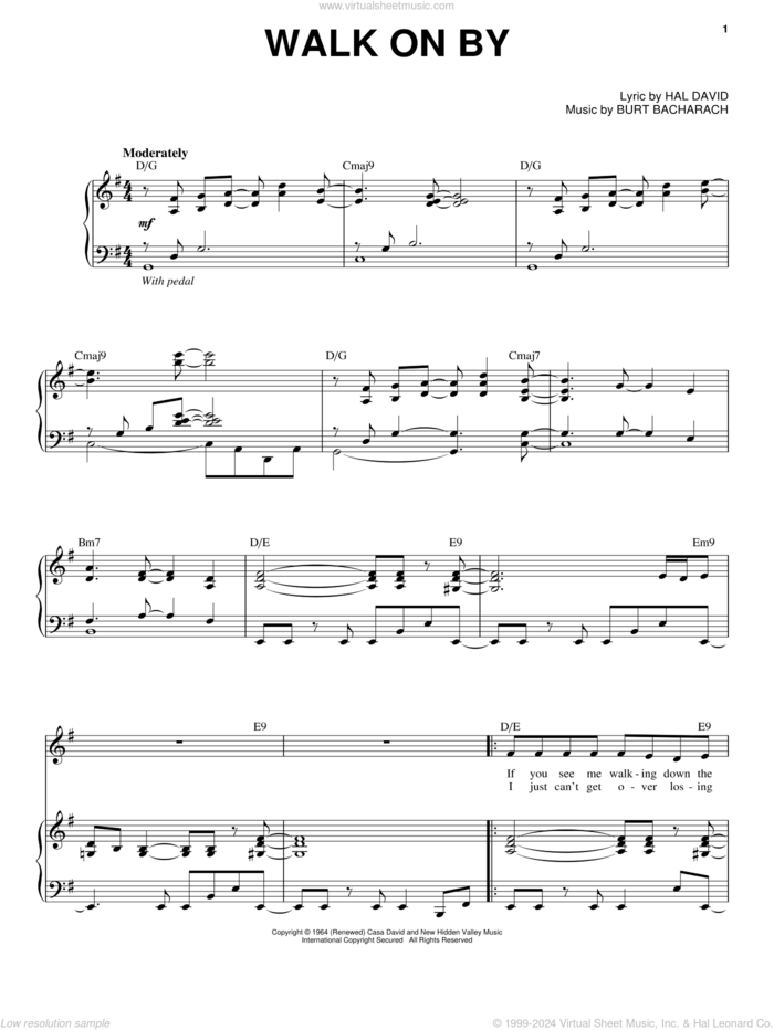 Walk On By sheet music for voice and piano by Steve Tyrell, Bacharach & David, Dionne Warwick, Burt Bacharach and Hal David, intermediate skill level