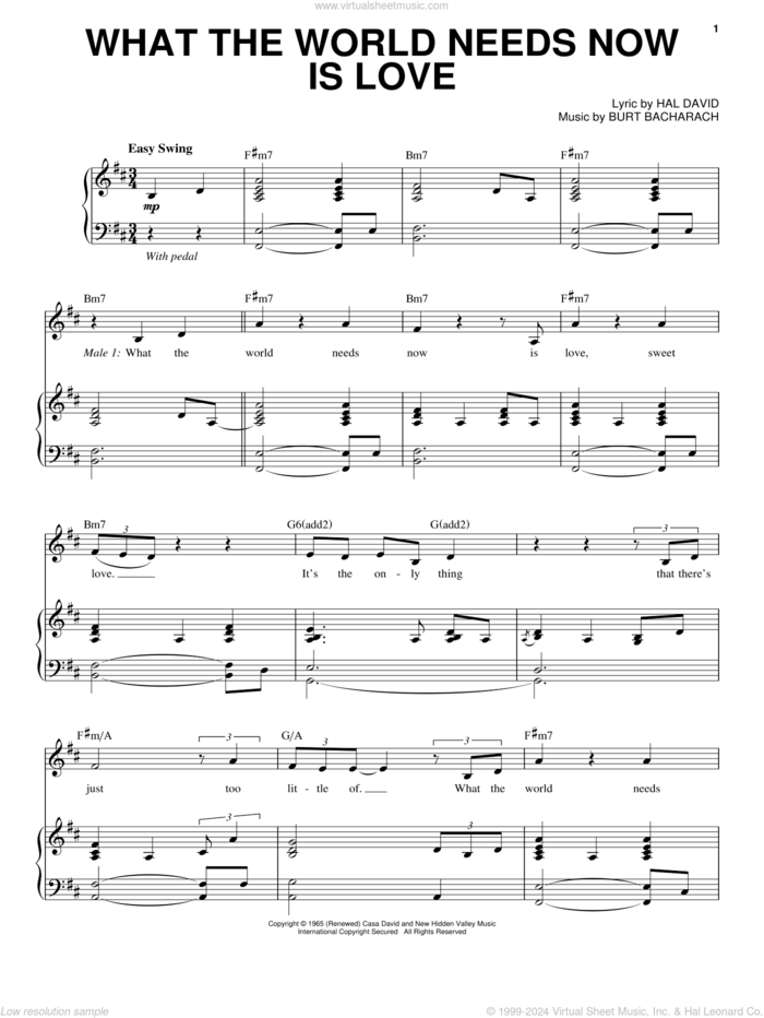 What The World Needs Now Is Love sheet music for voice and piano by Steve Tyrell, Bacharach & David, Burt Bacharach and Hal David, intermediate skill level