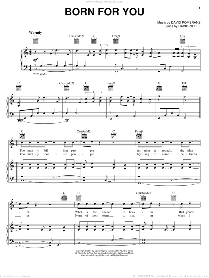 Born For You sheet music for voice, piano or guitar by David Zippel, Kathie Lee Gifford, Peter Davenport and David Pomeranz, intermediate skill level