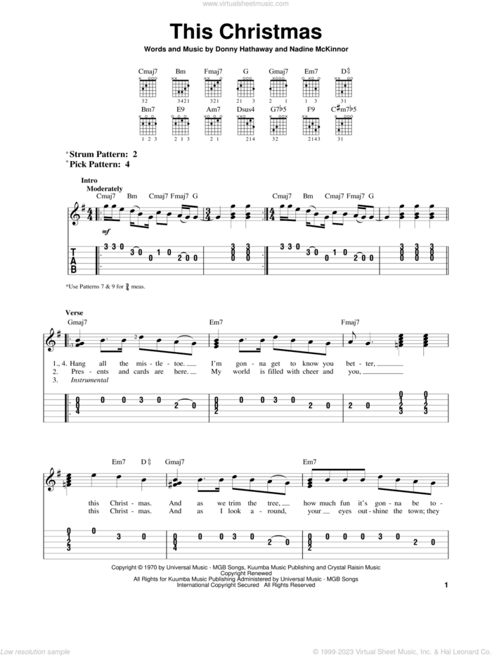 This Christmas (arr. Mark Phillips) sheet music for guitar solo (easy tablature) by Donny Hathaway and Nadine McKinnor, easy guitar (easy tablature)