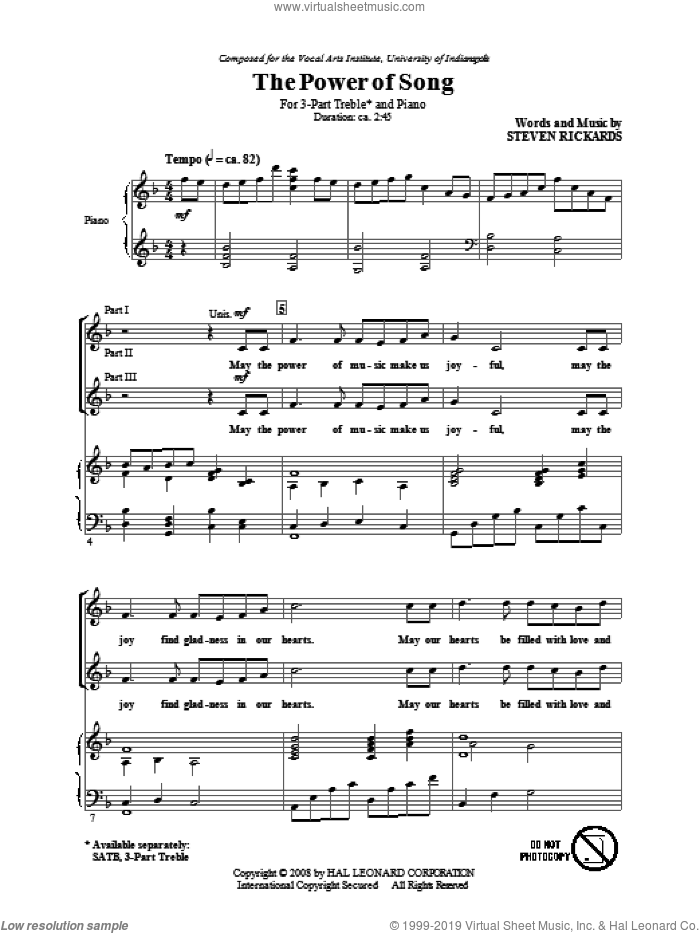 The Power Of Song sheet music for choir (3-Part Treble) by Steve Rickards, intermediate skill level
