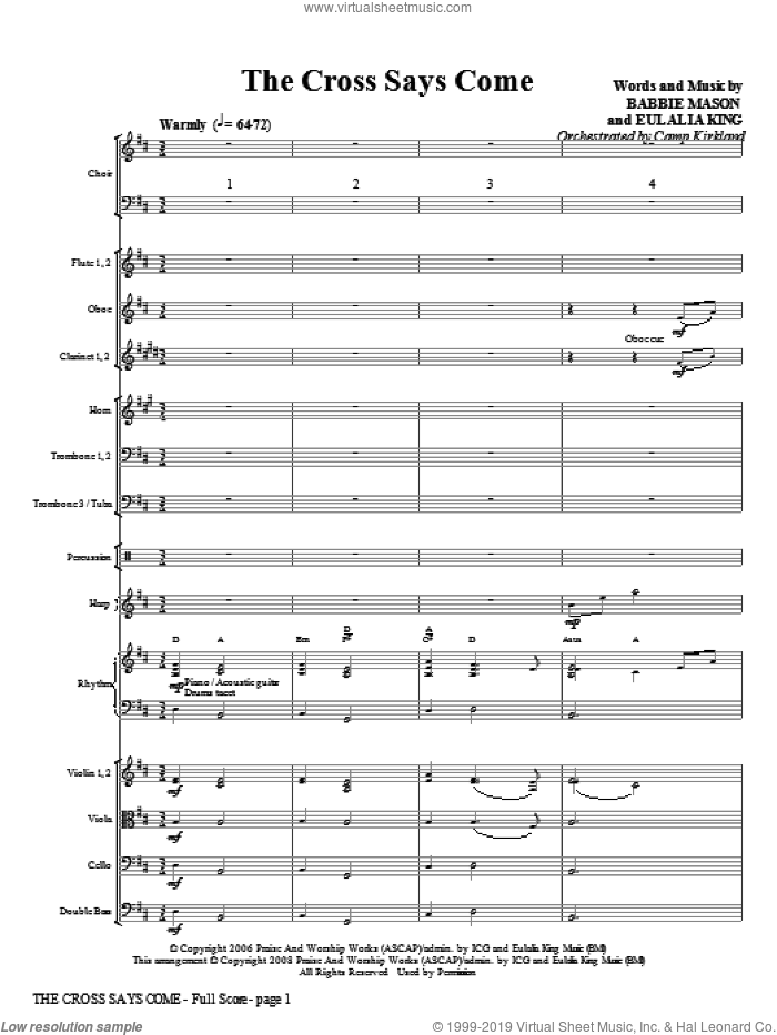 The Cross Says Come (COMPLETE) sheet music for orchestra/band (Orchestra) by Babbie Mason, Eulalia King and Camp Kirkland, intermediate skill level