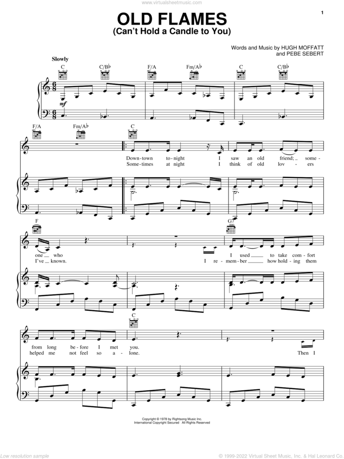Old Flames (Can't Hold A Candle To You) sheet music for voice, piano or guitar by Dolly Parton, Hugh Moffatt and Pebe Sebert, intermediate skill level