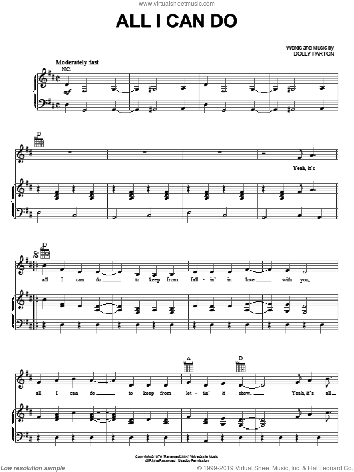 All I Can Do sheet music for voice, piano or guitar by Dolly Parton, intermediate skill level