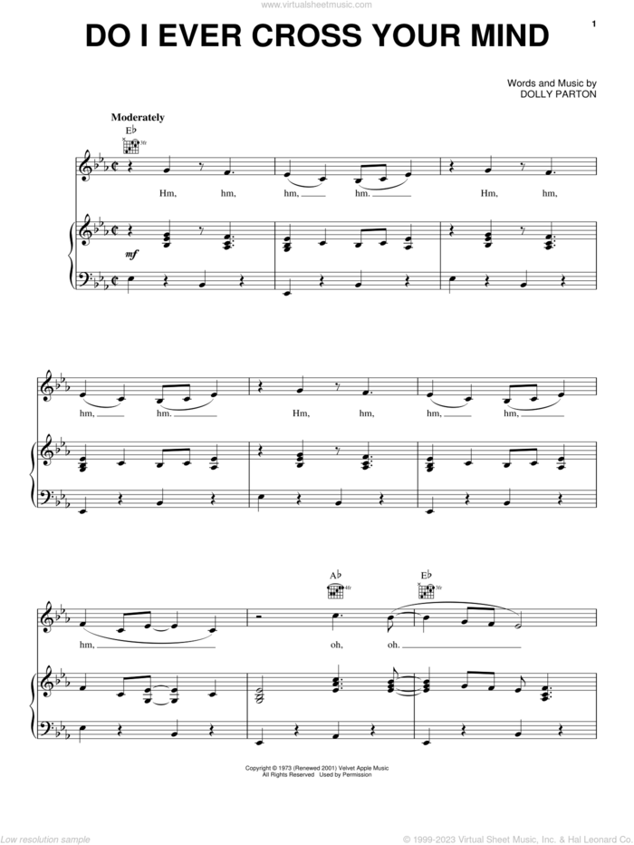Do I Ever Cross Your Mind sheet music for voice, piano or guitar by Dolly Parton, intermediate skill level