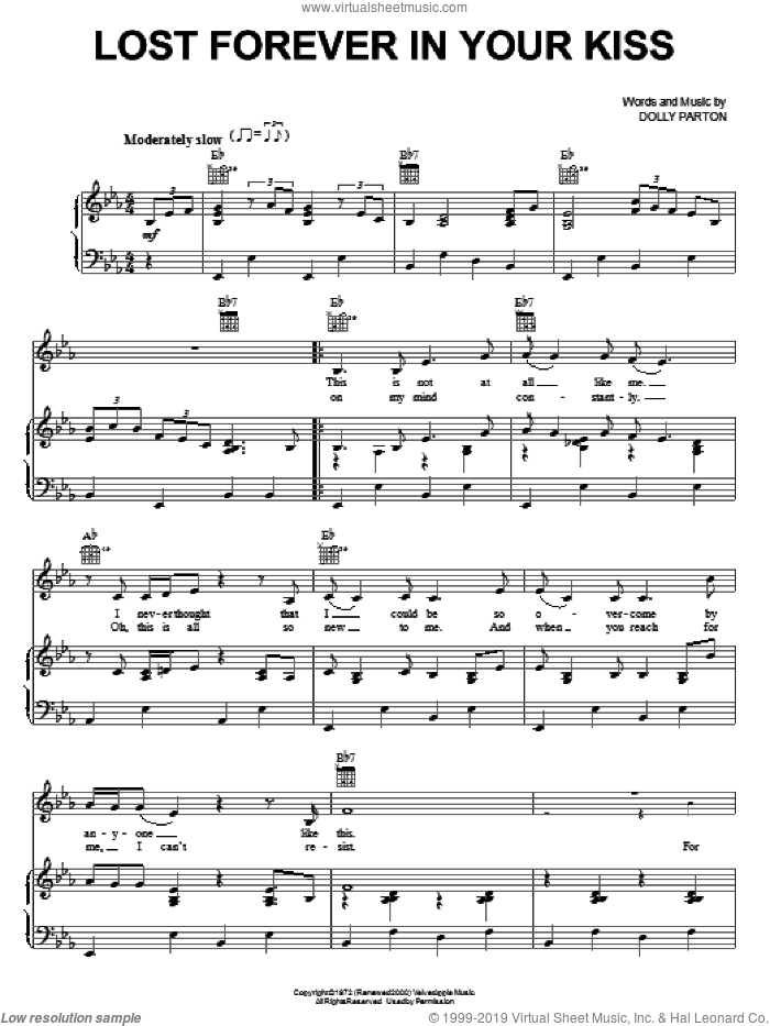 Lost Forever In Your Kiss sheet music for voice, piano or guitar by Dolly Parton, intermediate skill level