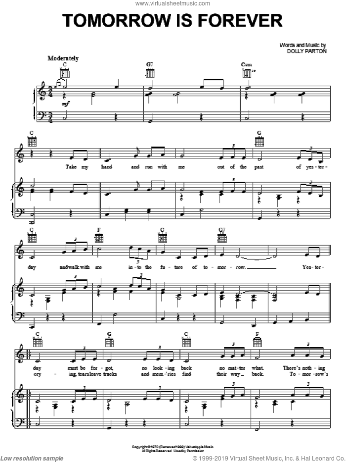 Tomorrow Is Forever sheet music for voice, piano or guitar by Dolly Parton, intermediate skill level