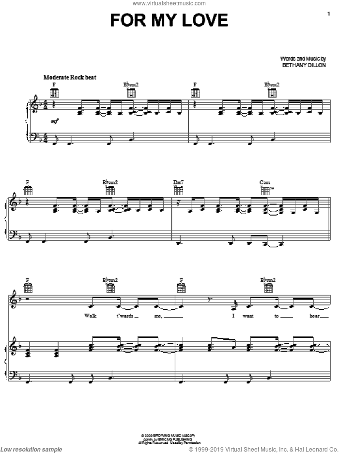 For My Love sheet music for voice, piano or guitar by Bethany Dillon, intermediate skill level