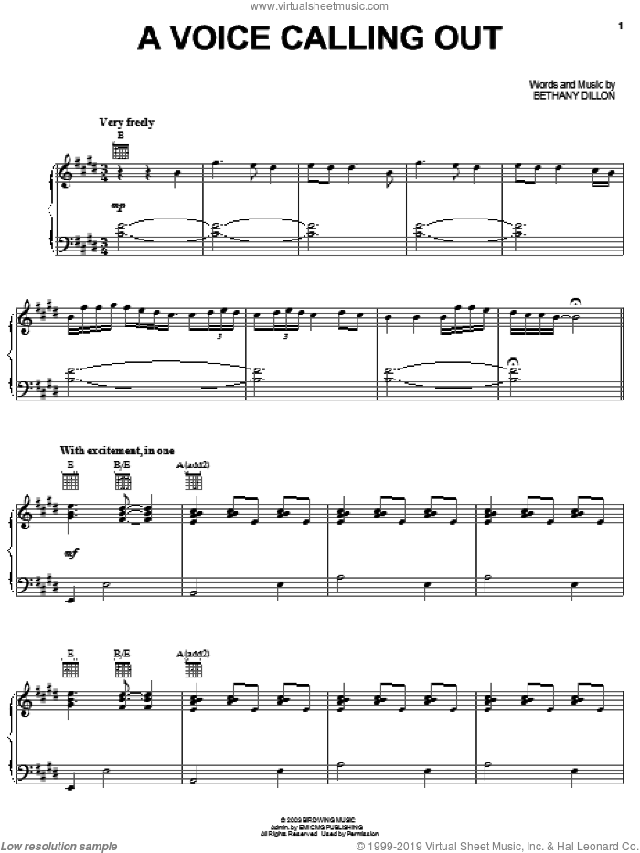 A Voice Calling Out sheet music for voice, piano or guitar by Bethany Dillon, intermediate skill level