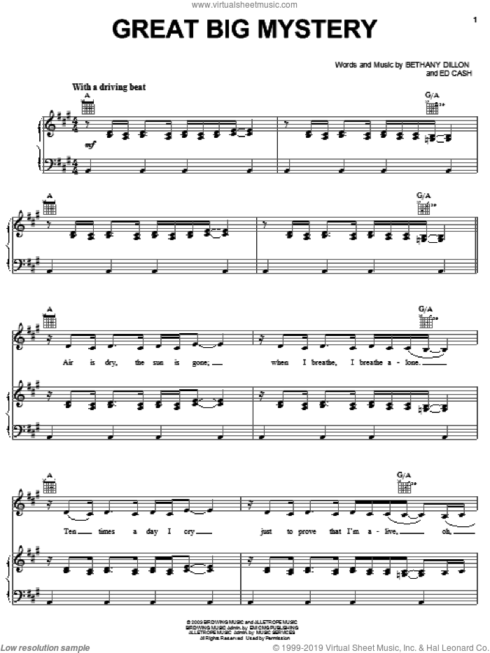 Great Big Mystery sheet music for voice, piano or guitar by Bethany Dillon and Ed Cash, intermediate skill level