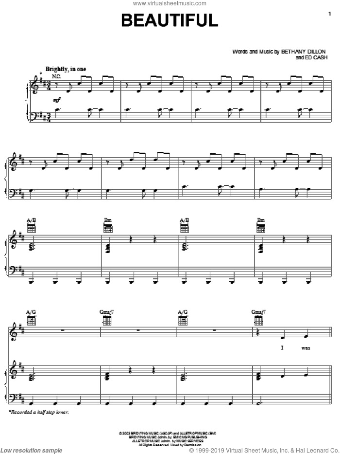 Beautiful sheet music for voice, piano or guitar by Bethany Dillon and Ed Cash, intermediate skill level