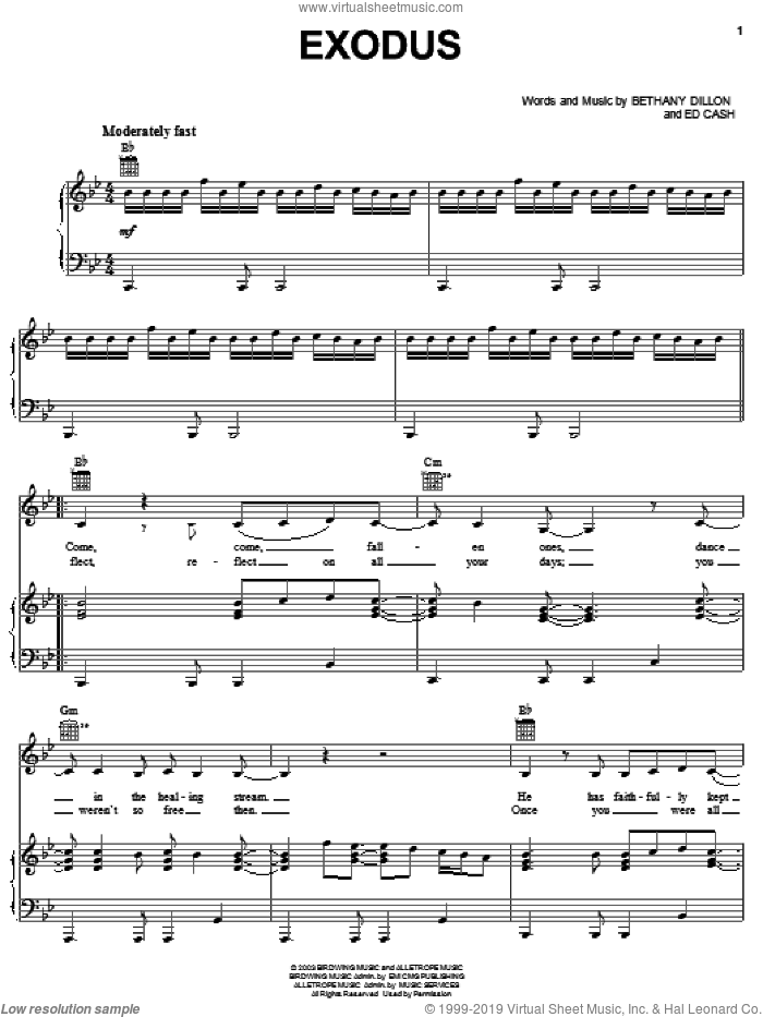 Exodus sheet music for voice, piano or guitar by Bethany Dillon and Ed Cash, intermediate skill level