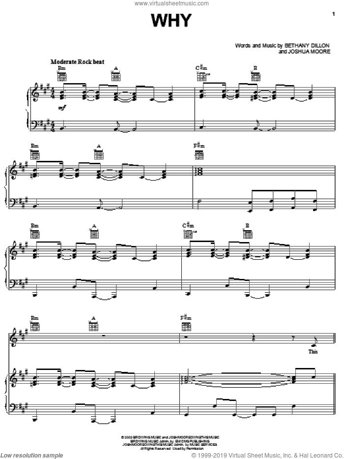 Why sheet music for voice, piano or guitar by Bethany Dillon and Joshua Moore, intermediate skill level