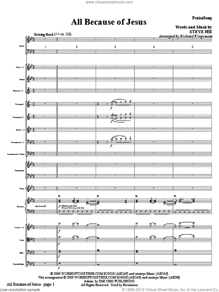 All Because Of Jesus (COMPLETE) sheet music for orchestra/band (Orchestra) by Steve Fee, Casting Crowns and Richard Kingsmore, intermediate skill level