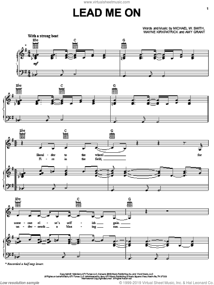 Lead Me On sheet music for voice, piano or guitar by Bethany Dillon, Amy Grant, Michael W. Smith and Wayne Kirkpatrick, intermediate skill level