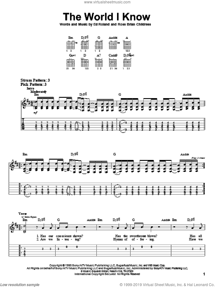 The World I Know sheet music for guitar solo (easy tablature) by Collective Soul, Ed Roland and Ross Childress, easy guitar (easy tablature)