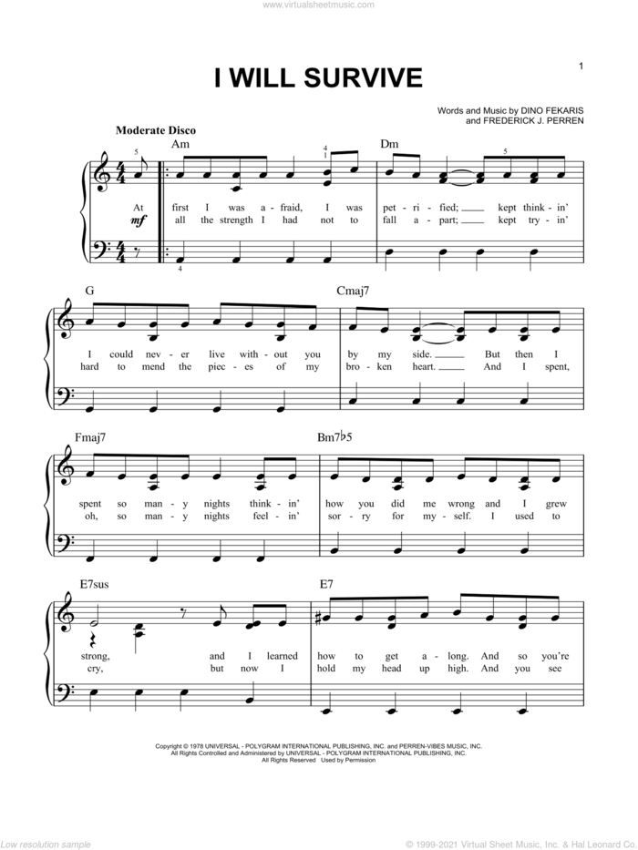Gaynor - I Will Survive sheet music (easy) for piano solo [PDF]