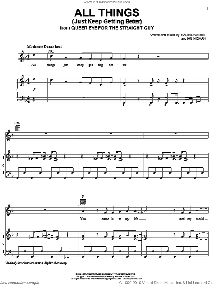 All Things (Just Keep Getting Better) sheet music for voice, piano or guitar by Widelife, Ian Nieman and Rachid Wehbi, intermediate skill level
