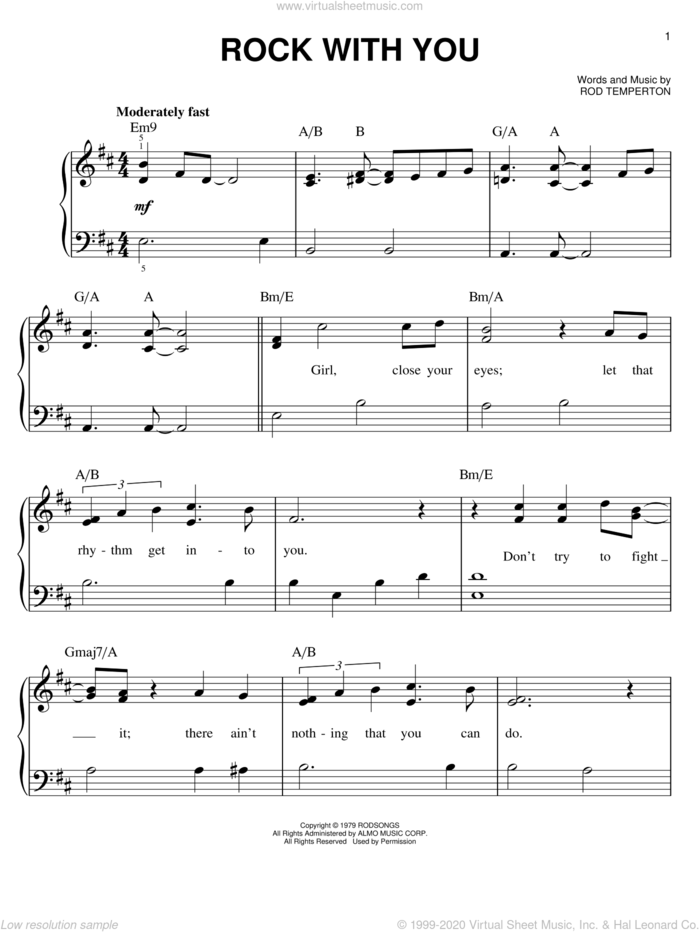 Rock With You sheet music for piano solo by Michael Jackson and Rod Temperton, easy skill level