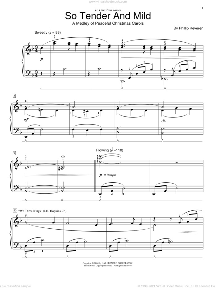 So Tender And Mild - A Christmas Medley sheet music for piano solo (elementary) by Phillip Keveren and Miscellaneous, beginner piano (elementary)