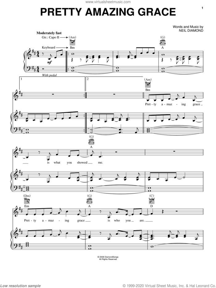 Pretty Amazing Grace sheet music for voice, piano or guitar by Neil Diamond, intermediate skill level