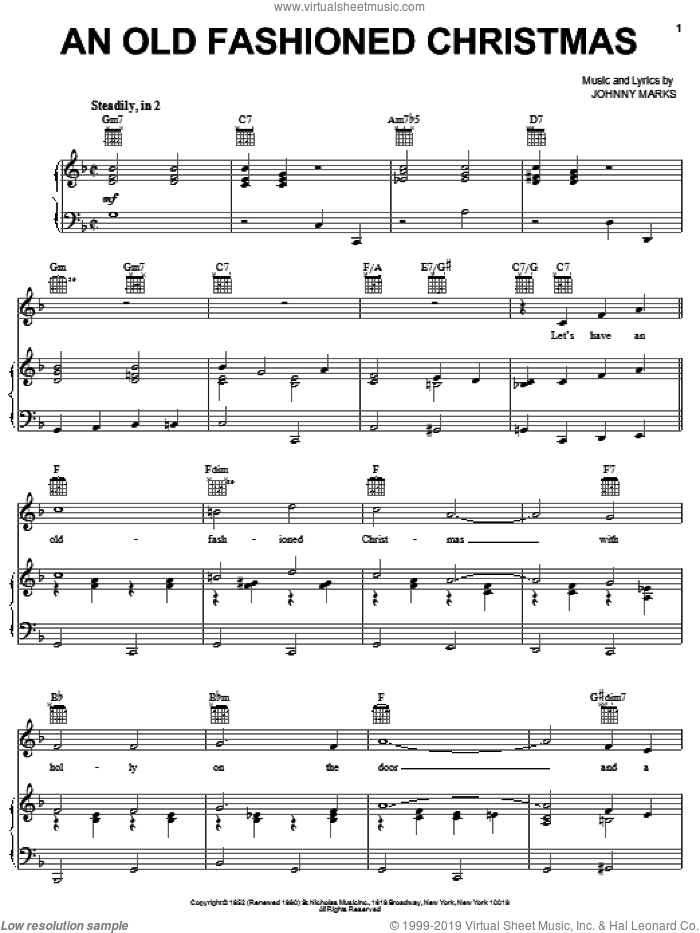 An Old Fashioned Christmas sheet music for voice, piano or guitar by Johnny Marks, intermediate skill level