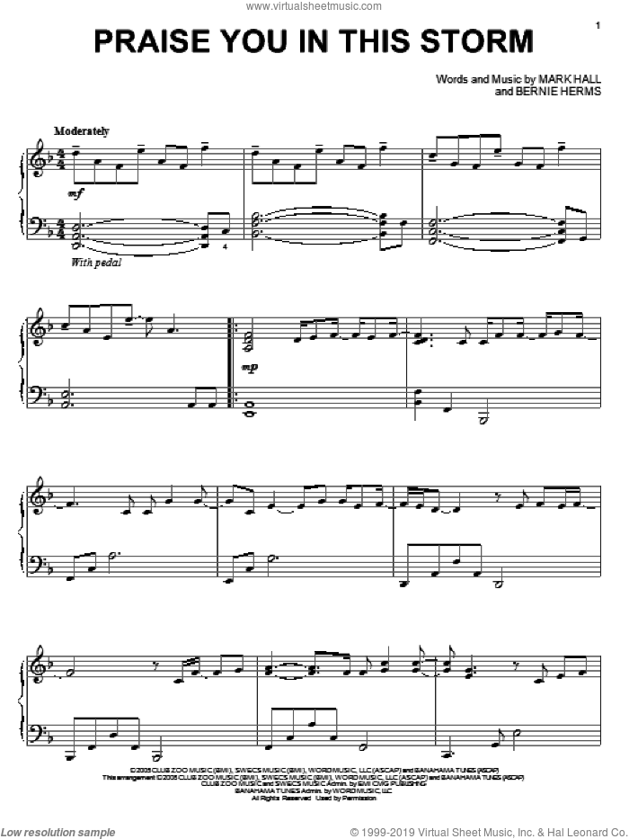 Praise You In This Storm sheet music for piano solo by Casting Crowns, Bernie Herms and Mark Hall, intermediate skill level