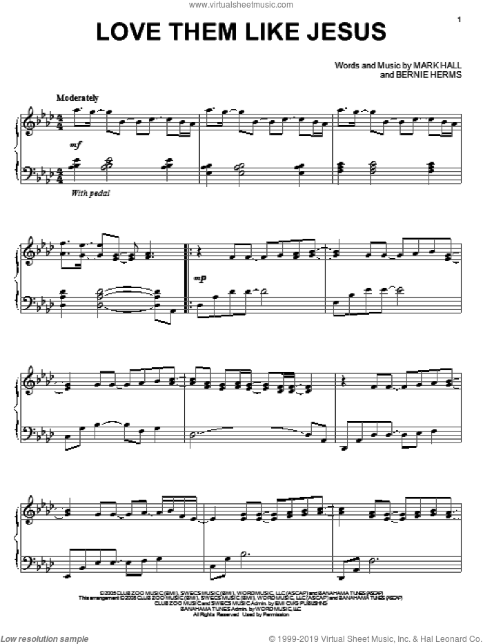 Love Them Like Jesus sheet music for piano solo by Casting Crowns, Bernie Herms and Mark Hall, intermediate skill level