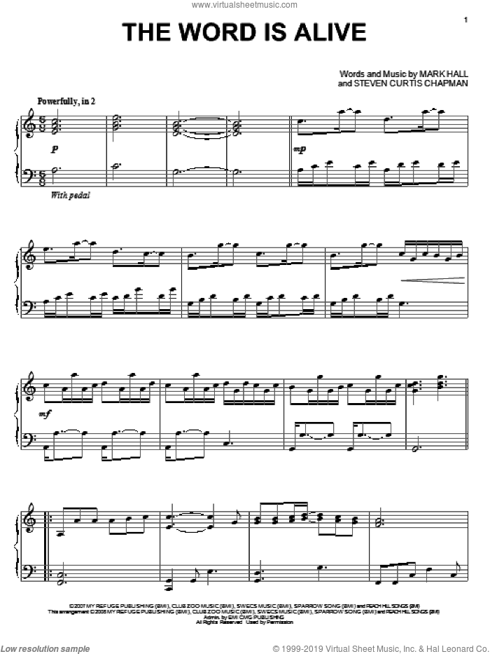 The Word Is Alive sheet music for piano solo by Casting Crowns, Mark Hall and Steven Curtis Chapman, intermediate skill level