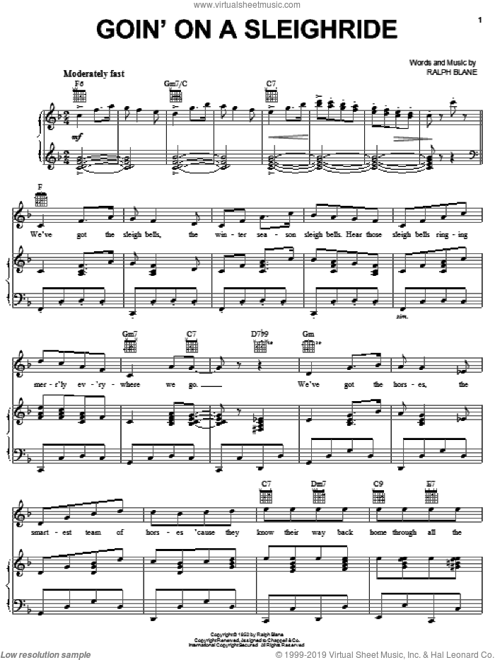 Goin' On A Sleighride sheet music for voice, piano or guitar by Ralph Blane, intermediate skill level