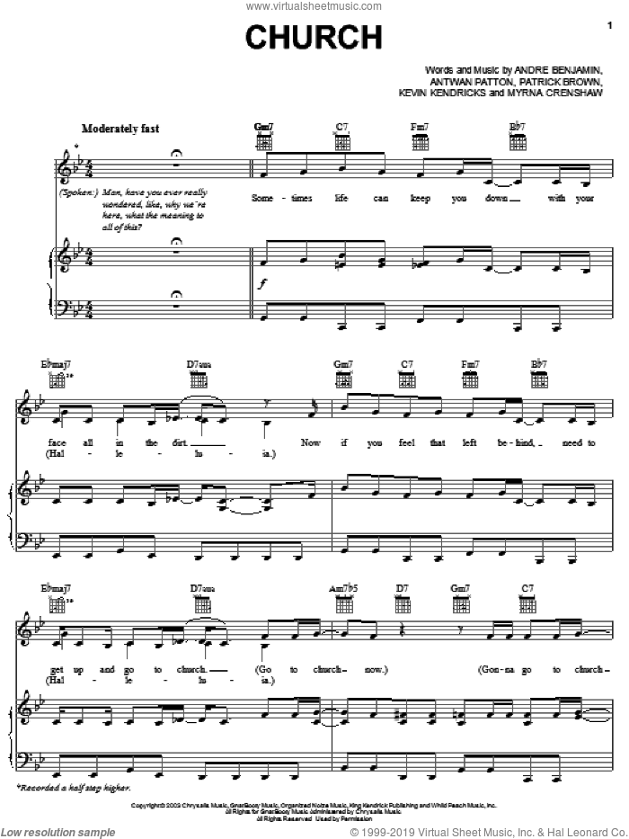 Church sheet music for voice, piano or guitar by OutKast, Andre Benjamin, Antwan Patton and Patrick Brown, intermediate skill level