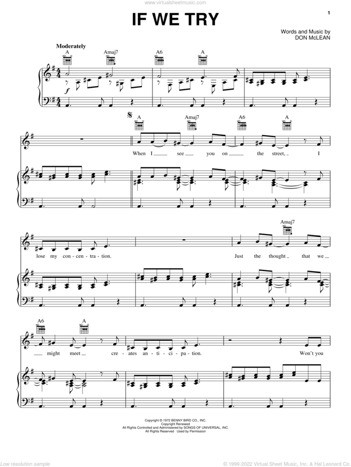 If We Try sheet music for voice, piano or guitar by Don McLean, intermediate skill level