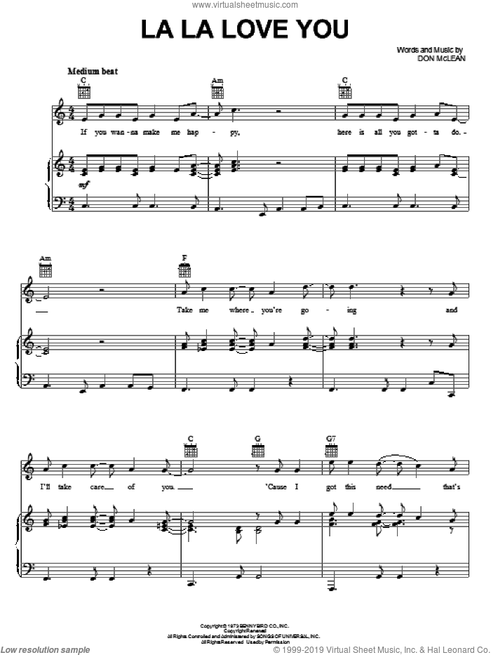 La La Love You sheet music for voice, piano or guitar by Don McLean, intermediate skill level