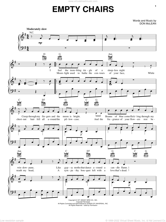Empty Chairs sheet music for voice, piano or guitar by Don McLean, intermediate skill level