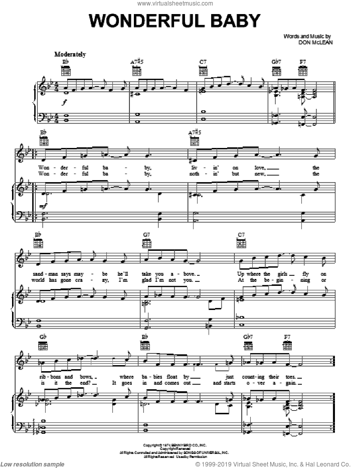 Wonderful Baby sheet music for voice, piano or guitar by Don McLean, intermediate skill level