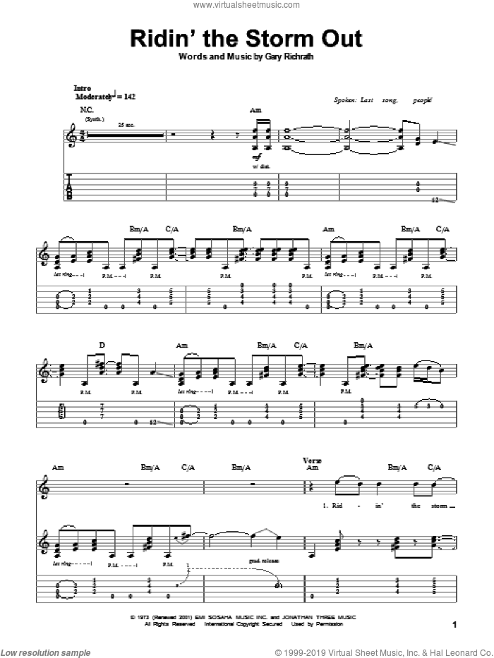 Ridin' The Storm Out sheet music for guitar (tablature, play-along) by REO Speedwagon and Gary Richrath, intermediate skill level