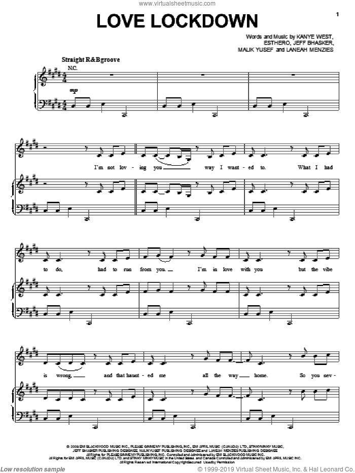 Love Lockdown sheet music for voice, piano or guitar by Kanye West, intermediate skill level