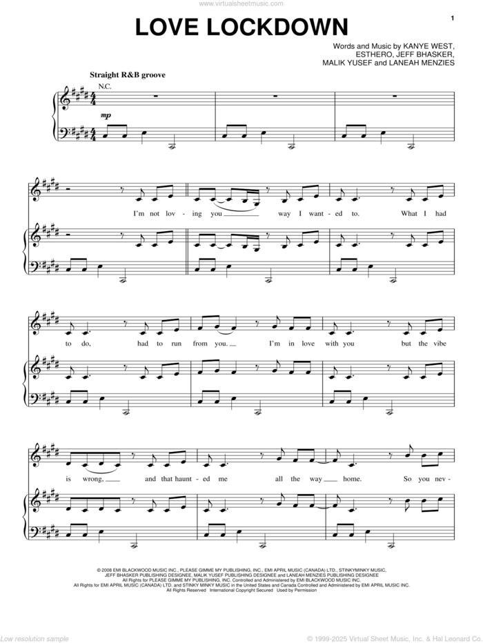 Love Lockdown sheet music for voice, piano or guitar by Kanye West, intermediate skill level
