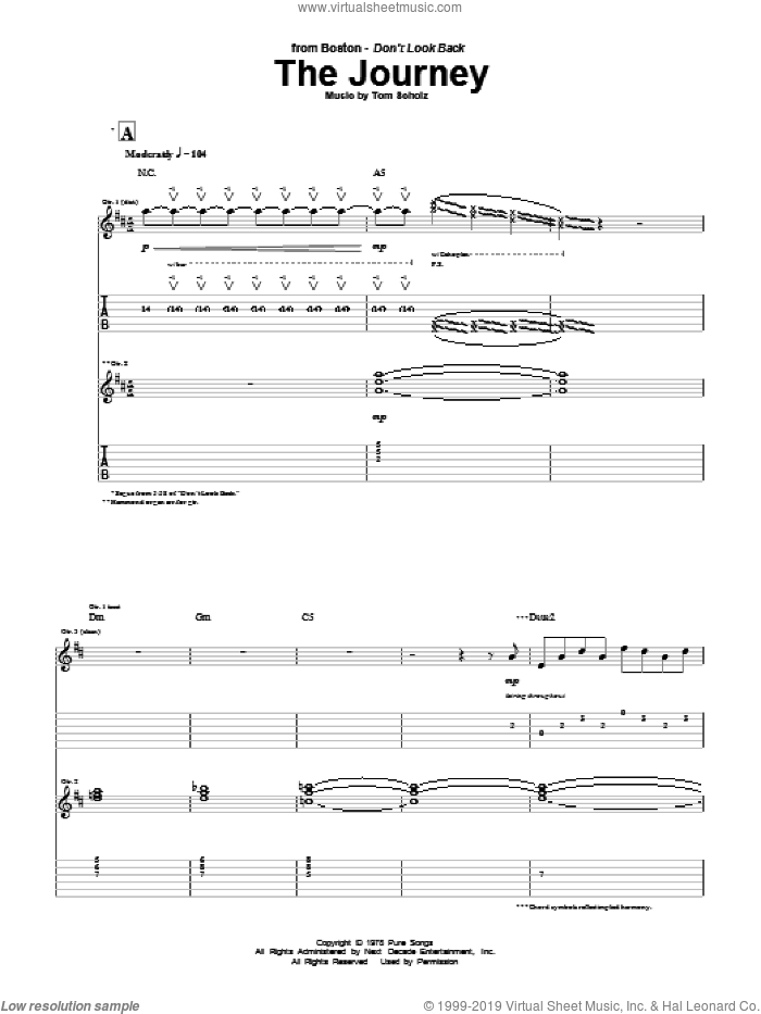 The Journey sheet music for guitar (tablature) by Boston and Tom Scholz, intermediate skill level