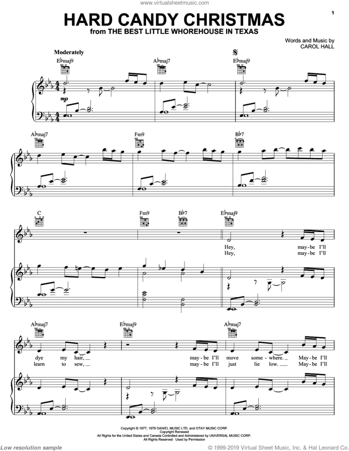 Hard Candy Christmas sheet music for voice, piano or guitar by Dolly Parton and Carol Hall, intermediate skill level