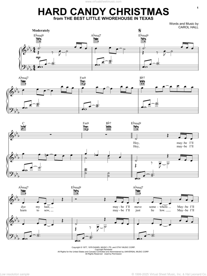 Hard Candy Christmas sheet music for voice, piano or guitar by Dolly Parton and Carol Hall, intermediate skill level