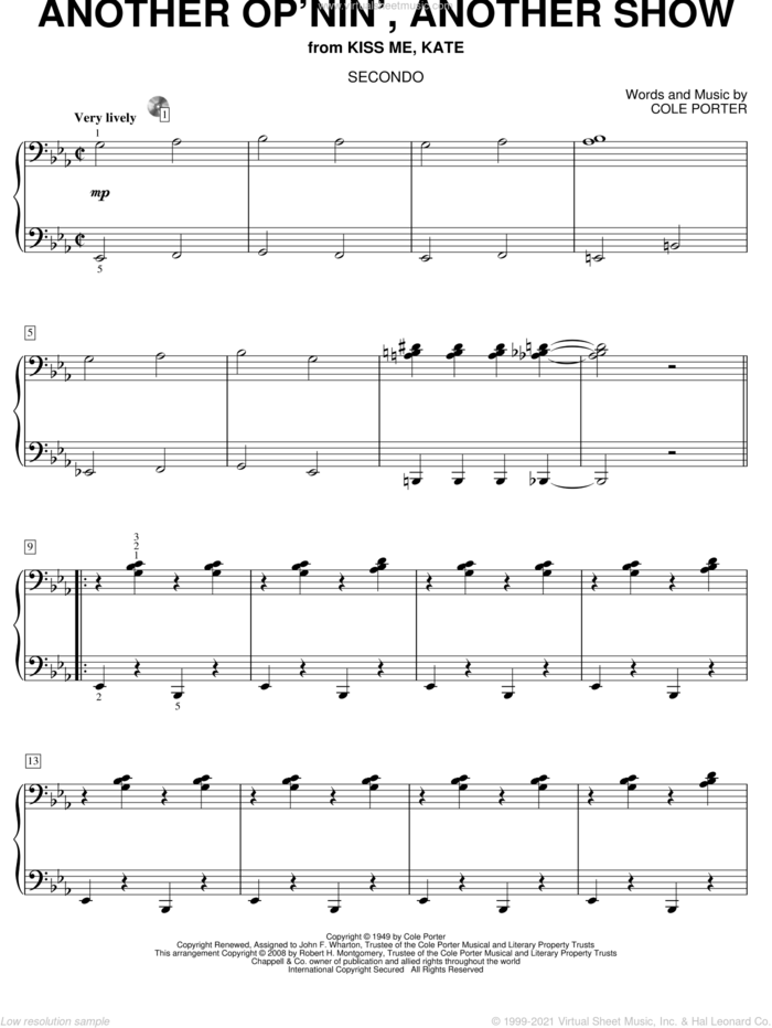 Another Op'nin', Another Show (from Kiss Me, Kate) sheet music for piano four hands by Cole Porter, intermediate skill level