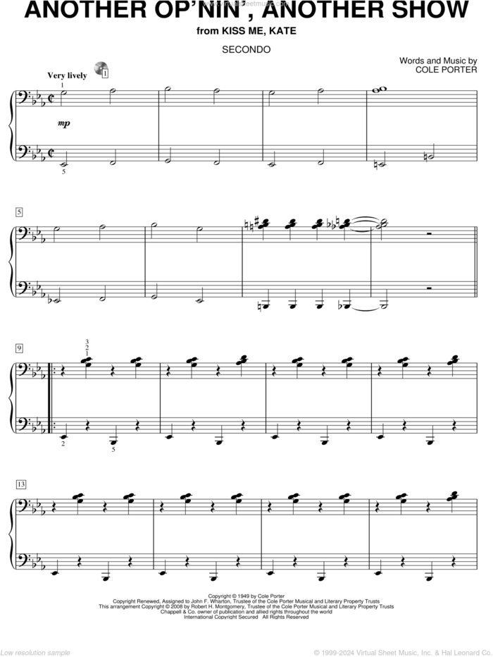 Another Op'nin', Another Show (from Kiss Me, Kate) sheet music for piano four hands by Cole Porter, intermediate skill level