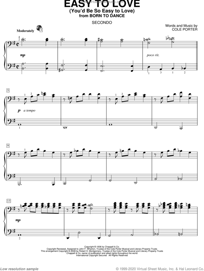 Easy To Love (You'd Be So Easy To Love) sheet music for piano four hands by Cole Porter, intermediate skill level