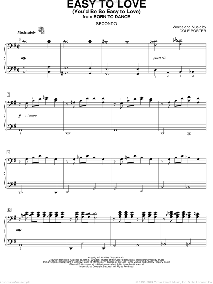 Easy To Love (You'd Be So Easy To Love) sheet music for piano four hands by Cole Porter, intermediate skill level