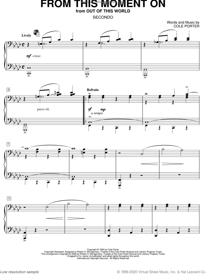 From This Moment On (from Kiss Me, Kate) sheet music for piano four hands by Cole Porter, intermediate skill level