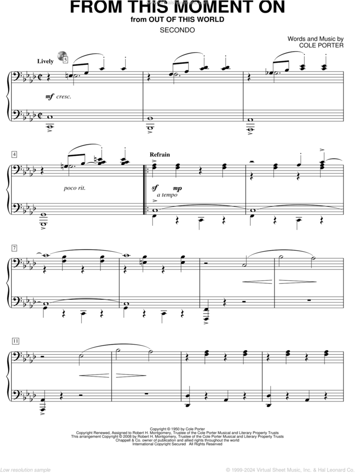 From This Moment On (from Kiss Me, Kate) sheet music for piano four hands by Cole Porter, intermediate skill level