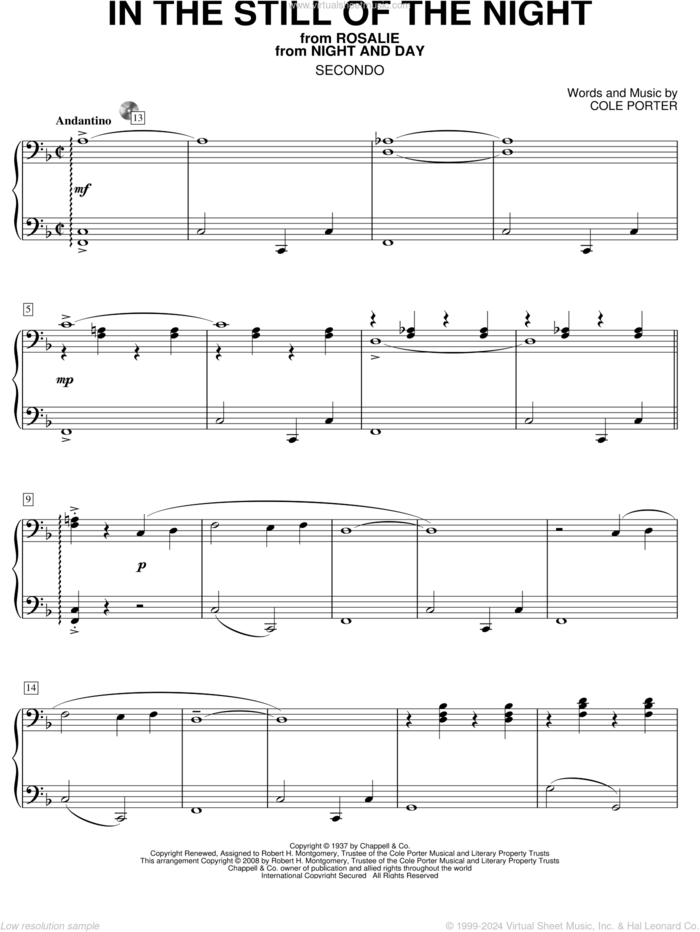 In The Still Of The Night sheet music for piano four hands by Cole Porter, intermediate skill level