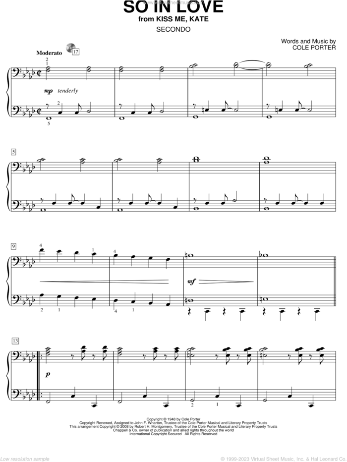 So In Love (from Kiss Me, Kate) sheet music for piano four hands by Cole Porter and Kiss Me, Kate (Musical), intermediate skill level