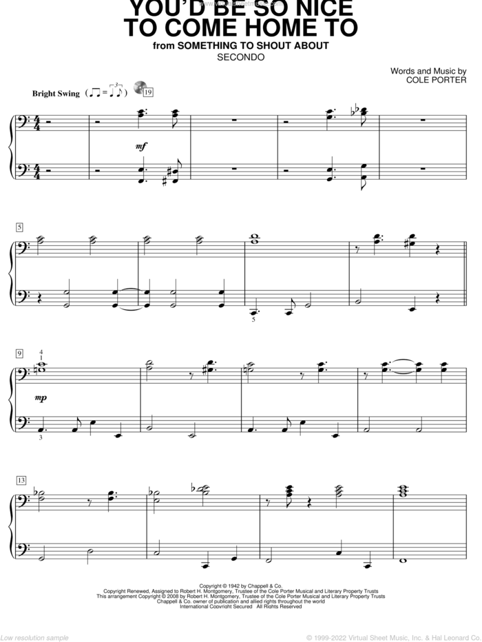 You'd Be So Nice To Come Home To sheet music for piano four hands by Cole Porter, intermediate skill level